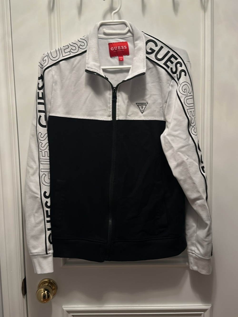 GUESS Men’s Black & White Zip-Up Track Jacket